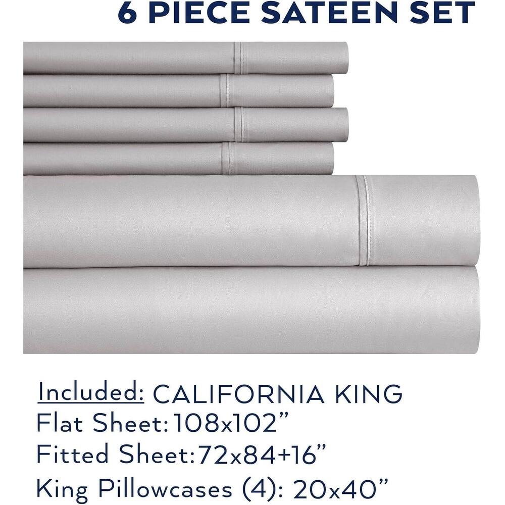 Thomasville 1500 Thread Count Light Grey 6 Piece Premium Cotton Rich Sateen Sheet Set