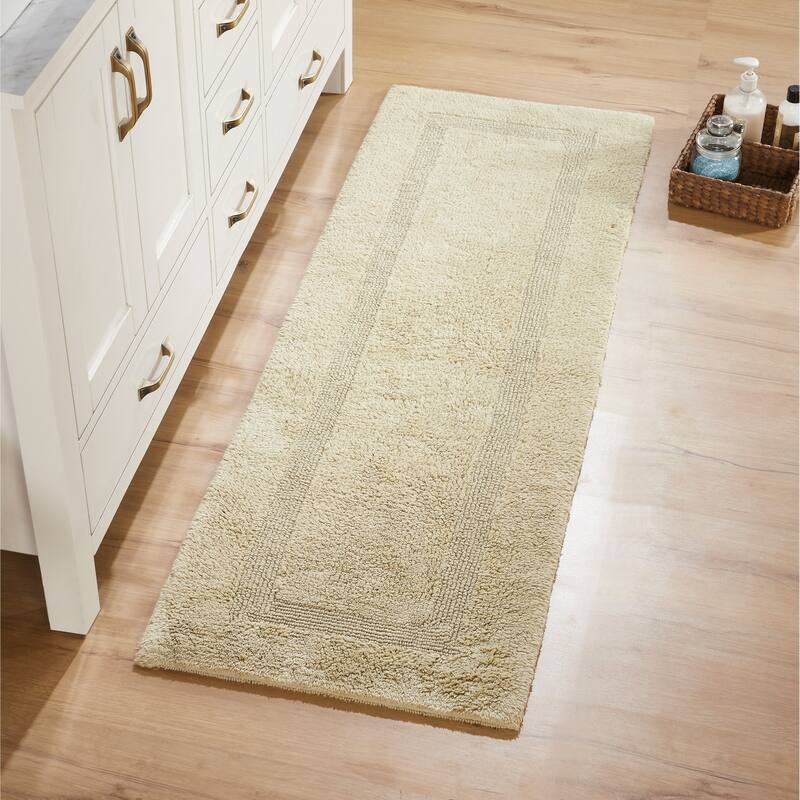 Better Trends Bath Rugs 100% Cotton Reversible Highly Water Absorbent Bathroom Rug for Shower, Sink, Bath Mats - Lux Collection - 20" x 60" Runner - Sand