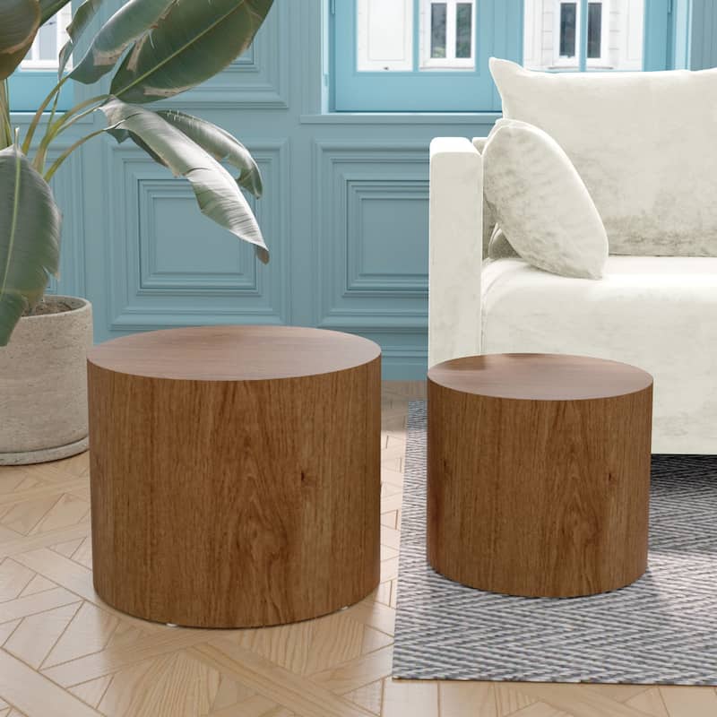 Modern Farmhouse Round Accent Nesting Side Coffee Table Set (Set of 2)