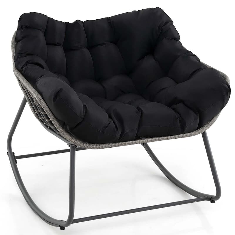 1/2 PCS Outdoor Rocking Chair Oversized Papasan Chair w/ Cushion - Black - 1-Piece