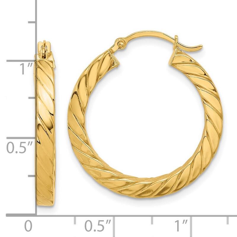 Curata 14k Yellow Gold Polished and Twisted Square Tube Hoop Earrings - 28.26x27.14mm