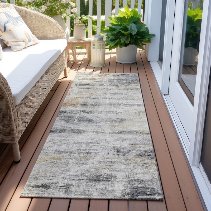 Machine Washable Indoor/ Outdoor Abstract Contemporary Chantille Rug