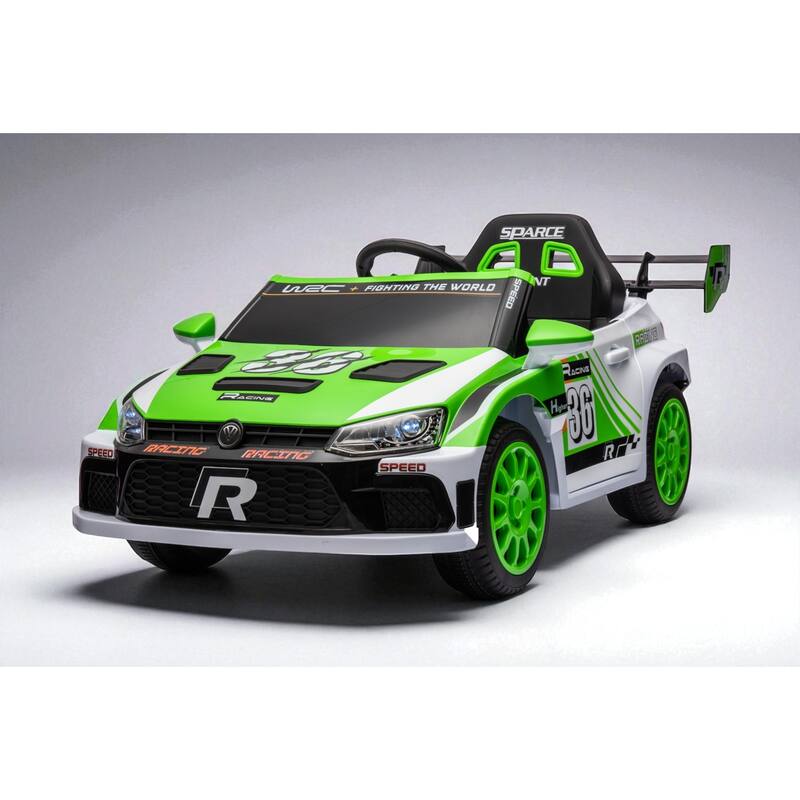 12V Electric Kids Ride-On Car with Remote Control, Music, Lights, Seat Belt, Opening Doors, 4-Wheel Suspension - Green