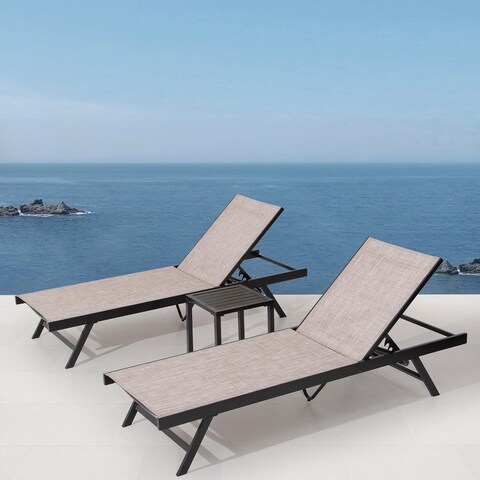 VredHom Outdoor Patio Adjustable Chaise Lounge Chair with Table Set - 75.6in L x 25.4in W x 12.6in H