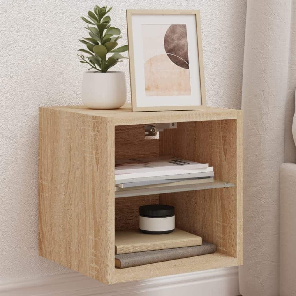 vidaXL TV Wall Cabinet Sonoma oak Engineered wood, tempered glass - 11.2 x 11.8 x 11.8 in