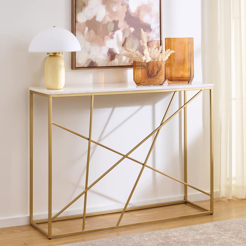 SAFAVIEH Home Lumen Marble Console Table - 42"W x 12"D x 31"H - White Marble/Gold
