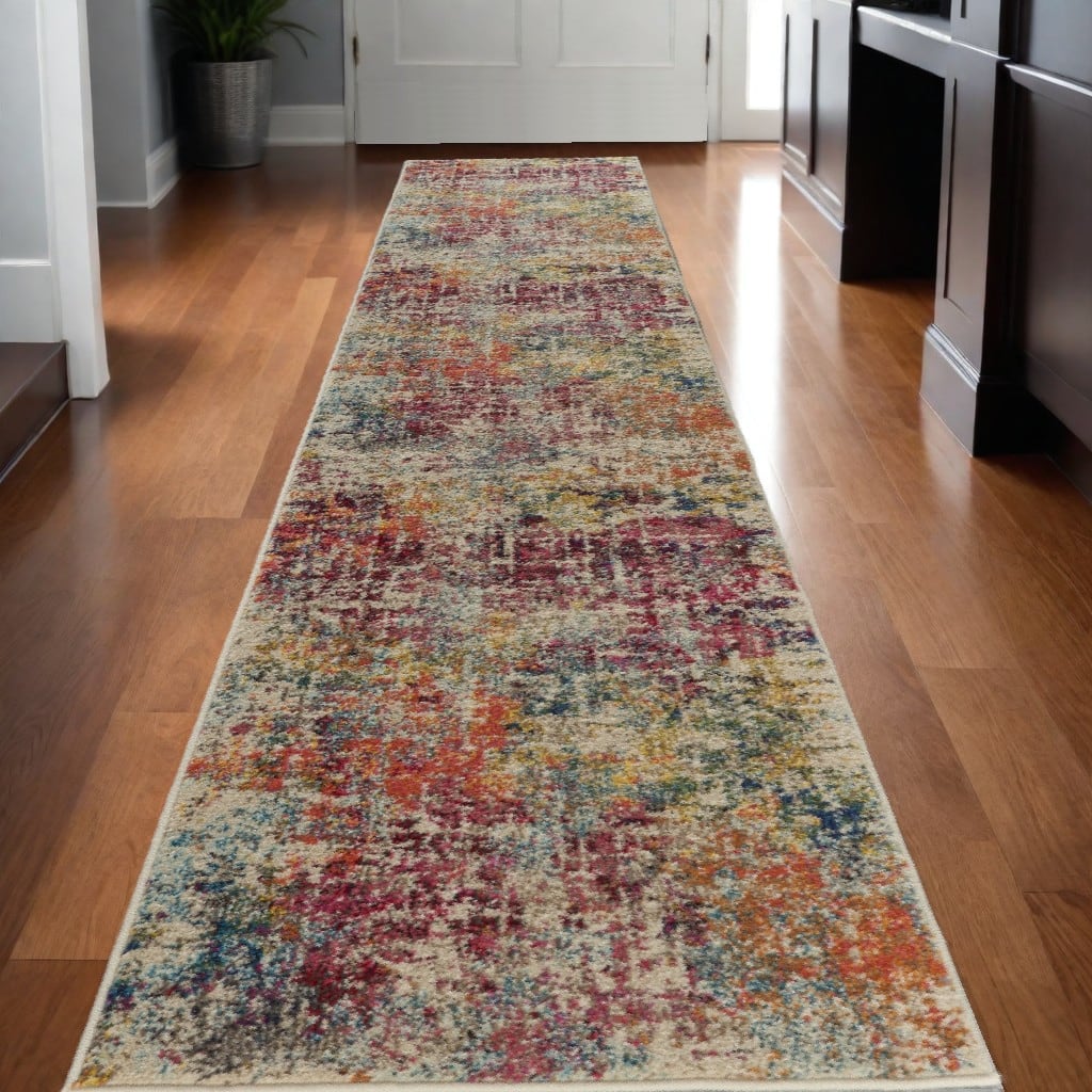 Power Loomed Distressed Abstract Modern Non Skid Stain Resistant Area Rug - 120' X '26' X '0.5