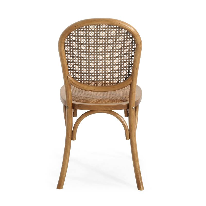 Roomfitters Rattan Dining Chairs Set of 2, Curved Wood Frame with Woven Backrest, Modern Bistro Seating