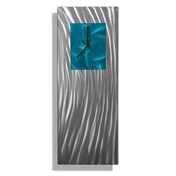 Shop Statements2000 Metal Wall Clock Art Modern Aqua Silver Accent
