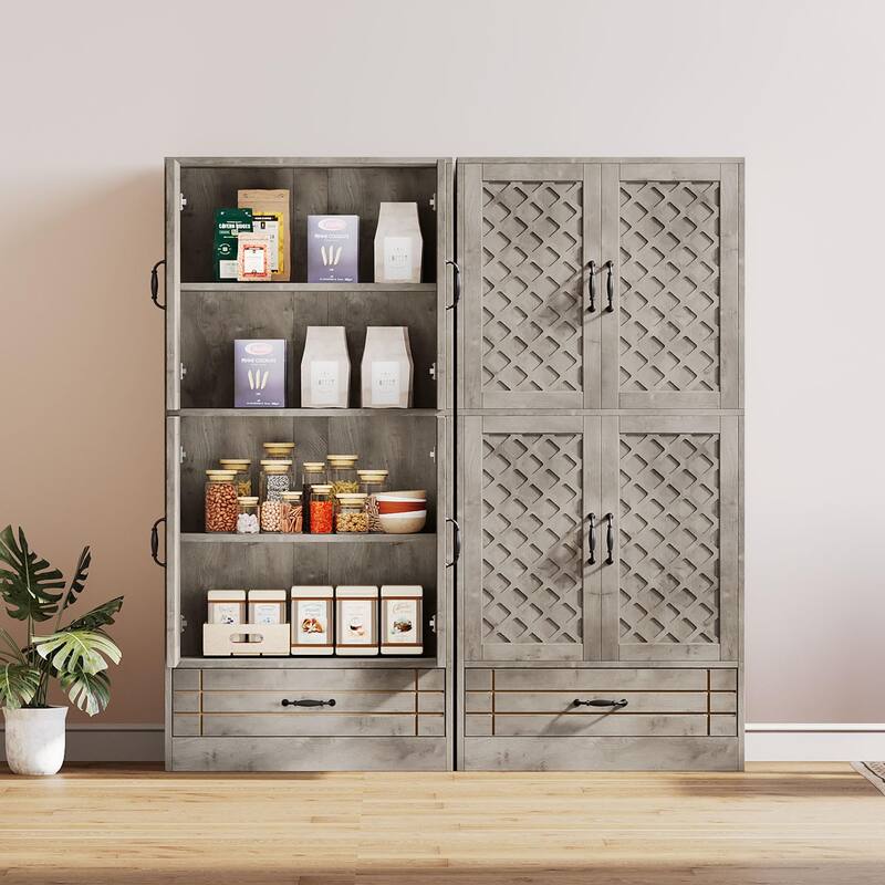 70-Inch Kitchen Pantry Cabinet, Tall Bakers' Rack Kitchen Cabinet with Doors and Drawer - N/A