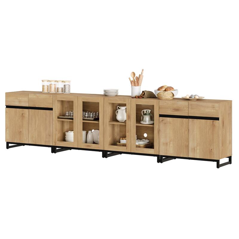 4-in-1 TV Stand for 120" TVs, Entertainment Center with Glass Doors & Metal Legs