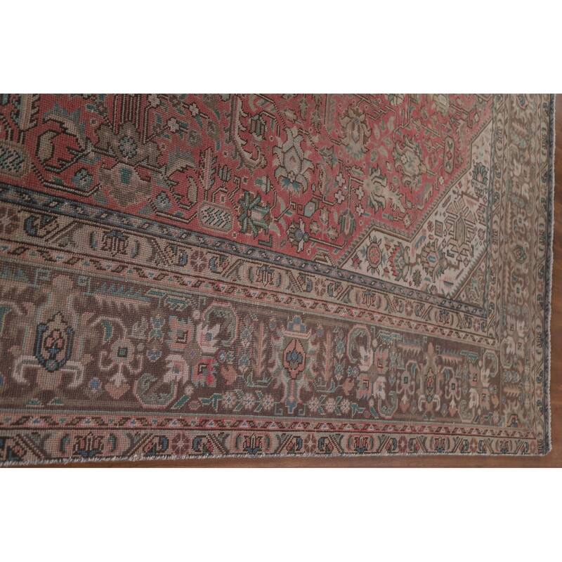 Hand Knotted Oriental 100% Wool Carpet Traditional Medallion Pink Tabriz Area Rug - 12' 9'' X 9' 2''