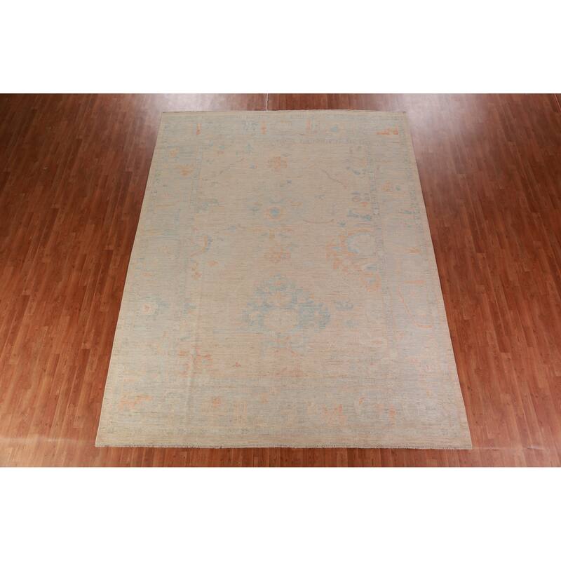 Hand Knotted Oriental 100% Wool Carpet Transitional All-Over Peach Oushak Area Rug - 12' 2'' X 9' 5''