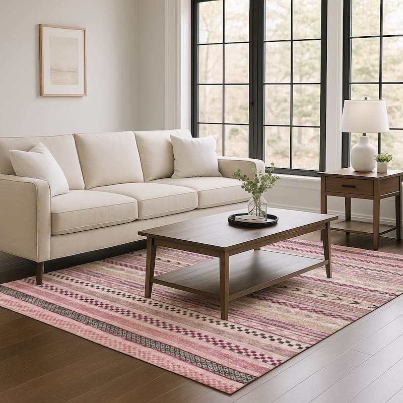 Premium Washable Super Soft Boho Stripes Mayfield Rug - Pink - 9' x 12'
