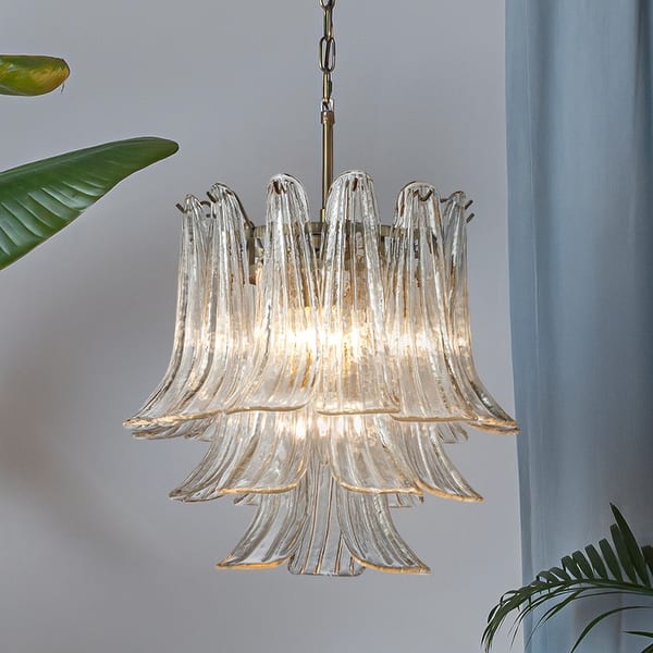 slide 2 of 12, Vintage Mid-Century Modern Chandelier Clear Art Glass Pendant With Antique Bronze Finish For Livingroom Bedroom W18''