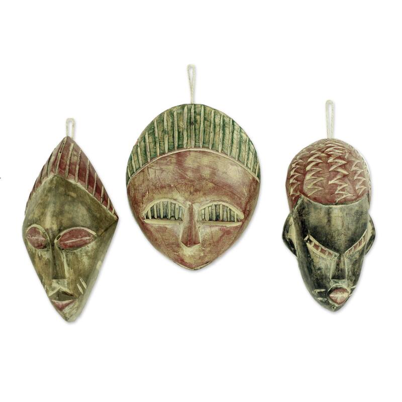 Set of 3 Sese Wood 'Three Kings' Ornaments (Ghana) - Solid