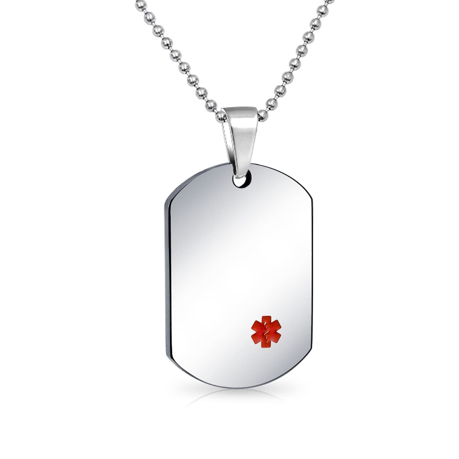 Stainless Steel Dog Tag Engraved Medical Alert Symbol Pendant Necklace for Men