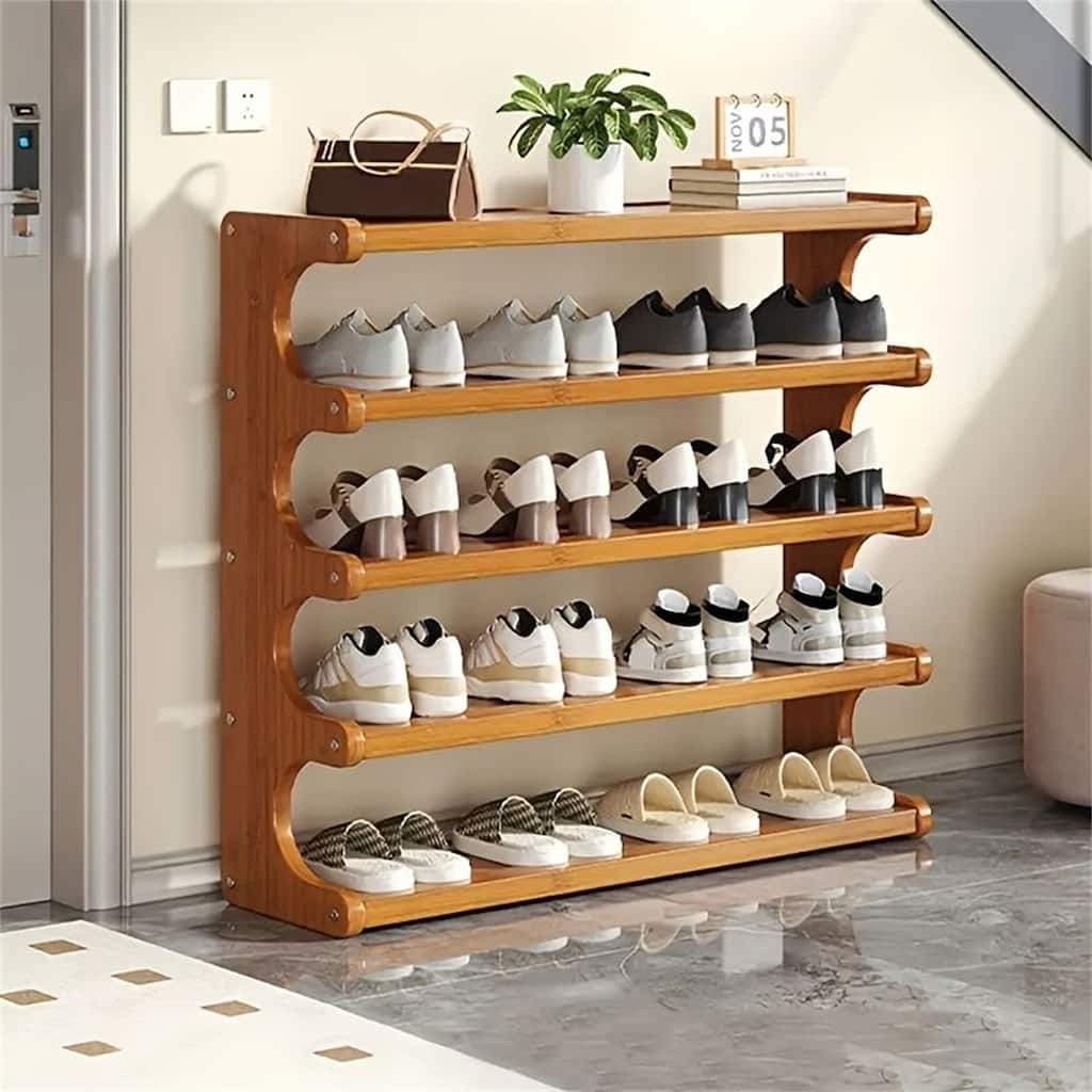 5-Tier Wood Grain Shoe Rack - Versatile, Space-Saving Storage Shelf
