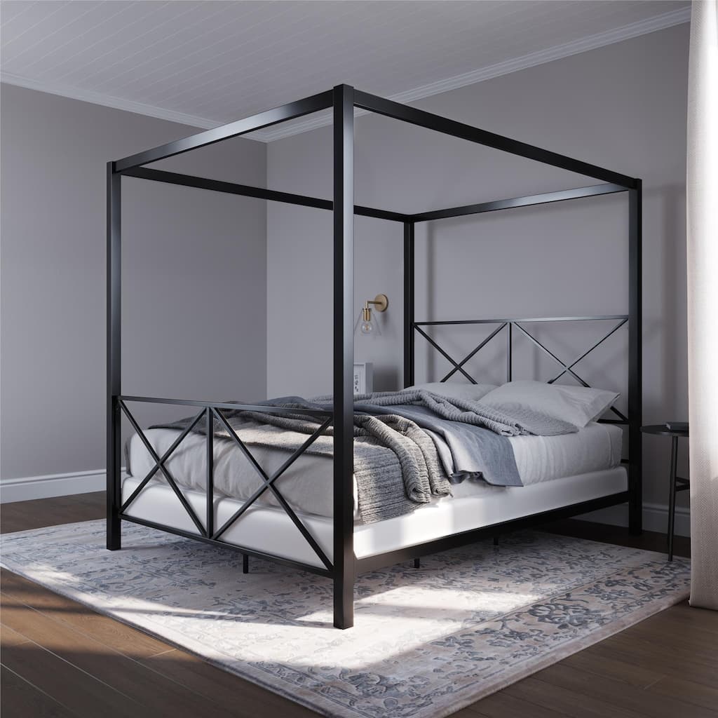 Avenue Greene Rosemarie Canopy Metal Bed, Black