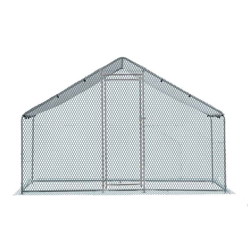 Large 6.5 x 10 ft Metal Chicken Coop, Waterproof Cage for Backyard - Silver