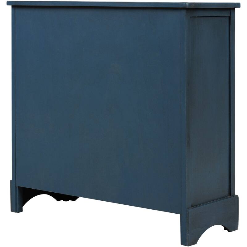 Rustic Storage Cabinet with Two Drawers and Four Classic Rattan Basket for Dining Room/Living Room
