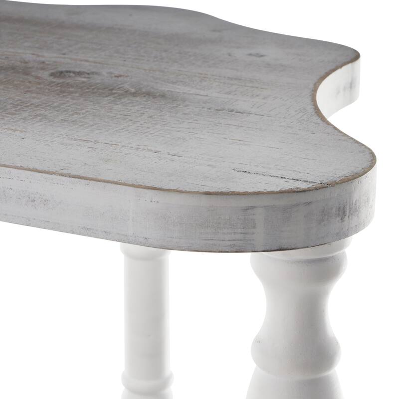 Wooden Washed 2 Shelf Shelving Unit with Turned Legs and Wavy Corners - White - Roche River Decor