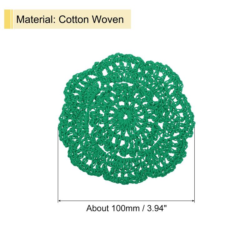 Crochet Doilies, 4Pcs 4" - Cotton Woven Round Fabric Coasters - 100mm - Christmas Green