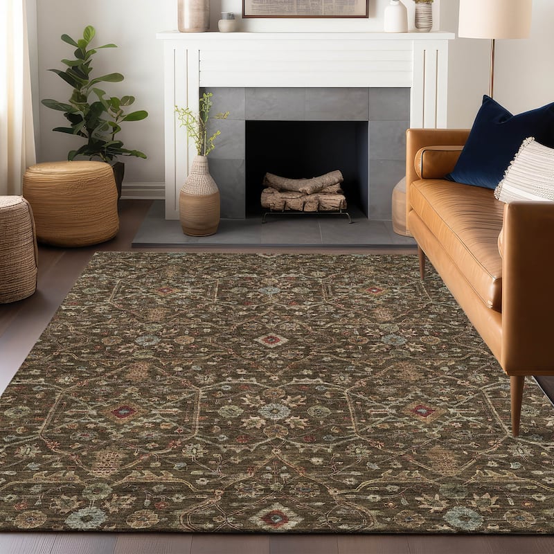 Machine Washable Indoor/ Outdoor Traditional Persian Chantille Rug - Chocolate - 9' x 12'