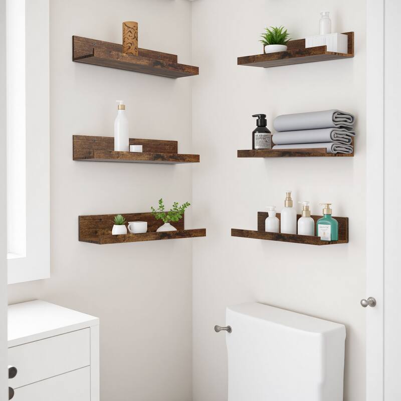 Homy Casa U-Shaped Wall-Mounted Floating Shelf Set of 6, Black & BR