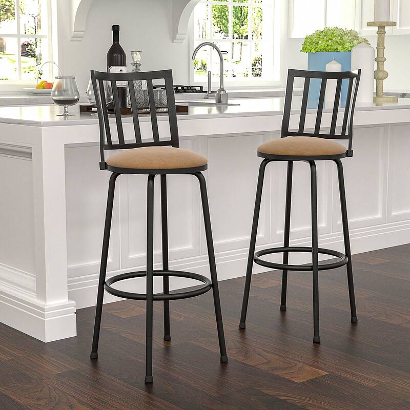 VECELO Set of 2 & 4 Swivel Adjustable Bar Stools Height Counter Stools with Detachable Heel Brown Round Seat Bar Stools