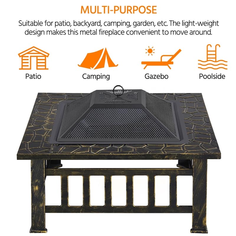 Yaheetech 32'' Metal Patio Garden Square Stove Fire Pit With cover