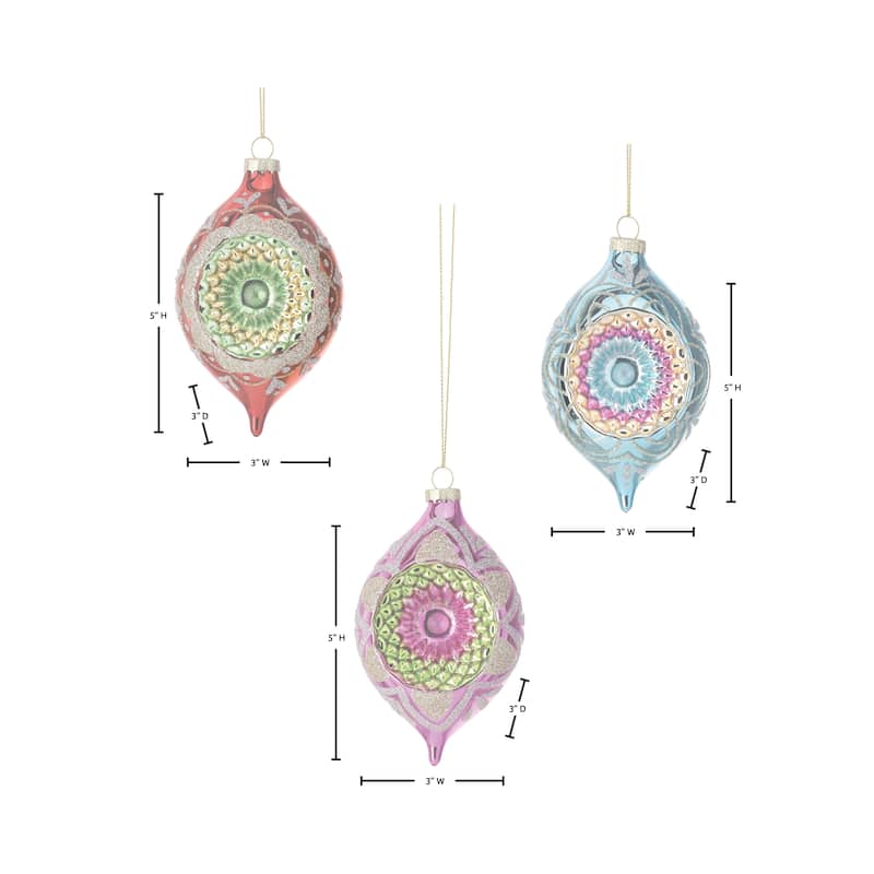 5" Glass Reflector Finial Ornament Set of 3