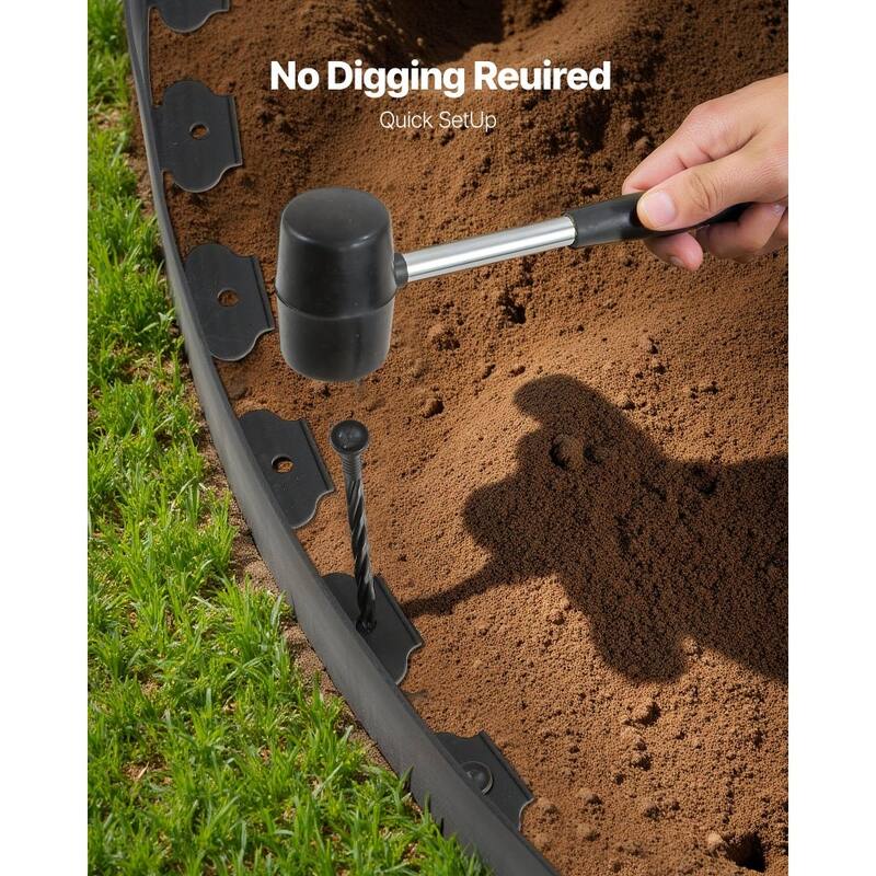 L-Shaped 66 ft Garden Edging Black Plastic with 4 in Raised Edge and Heavy-Duty Ground Stakes - 66' x 4"