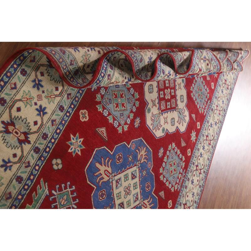 Hand Knotted Oriental 100% Wool Carpet Traditional Geometric Red Kazak Area Rug - 10' 1'' X 6' 10''
