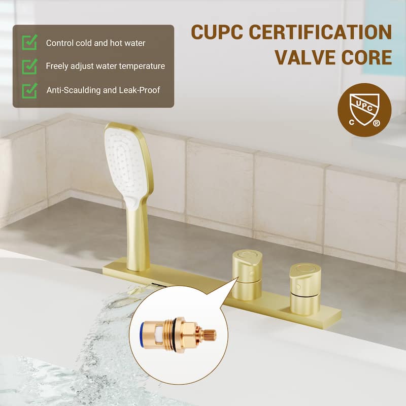 Bathtub Faucet Pressure Balanced 2-Handle Deck-Mount Waterfall Roman Tub Faucet with Handheld Shower Valve Included