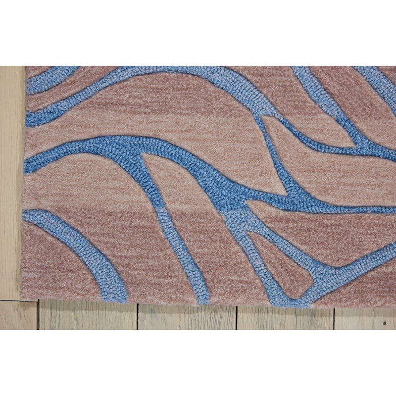 HomeRoots Gray and Blue Botanical Leaves Area Rug - 126' X '96' X '0.5