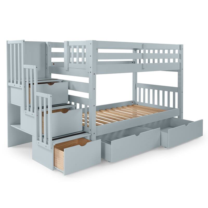 Taylor & Olive Trillium Twin over Twin Stairway Bunk Bed, 2 Drawers