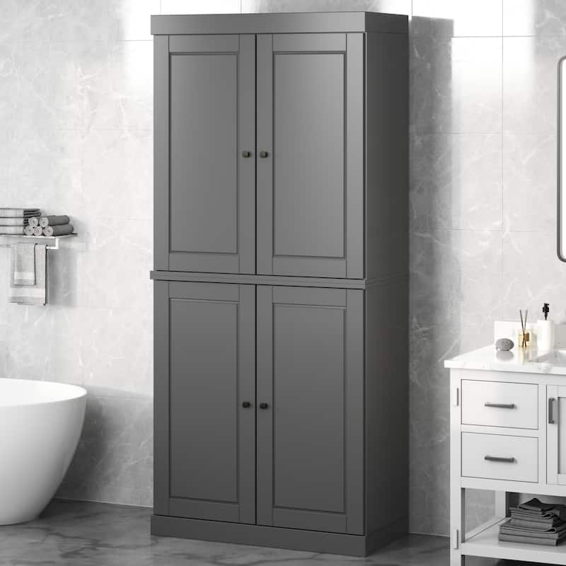 Palace Imports 100% Solid Wood Bathroom & Laundry Storage Cabinet, Raised Panel Doors, Adjustable Shelves, 32" Wide, 71.5" Tall