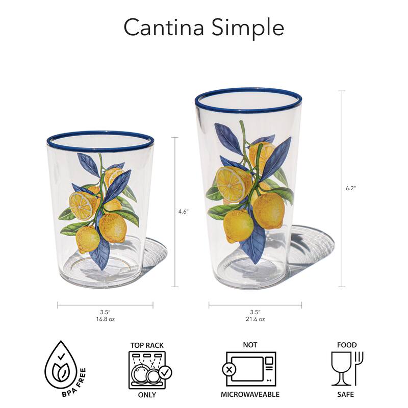 Abode Homewares Lemon Orchard Acrylic Drinking Glass - Yellow - Set of 6