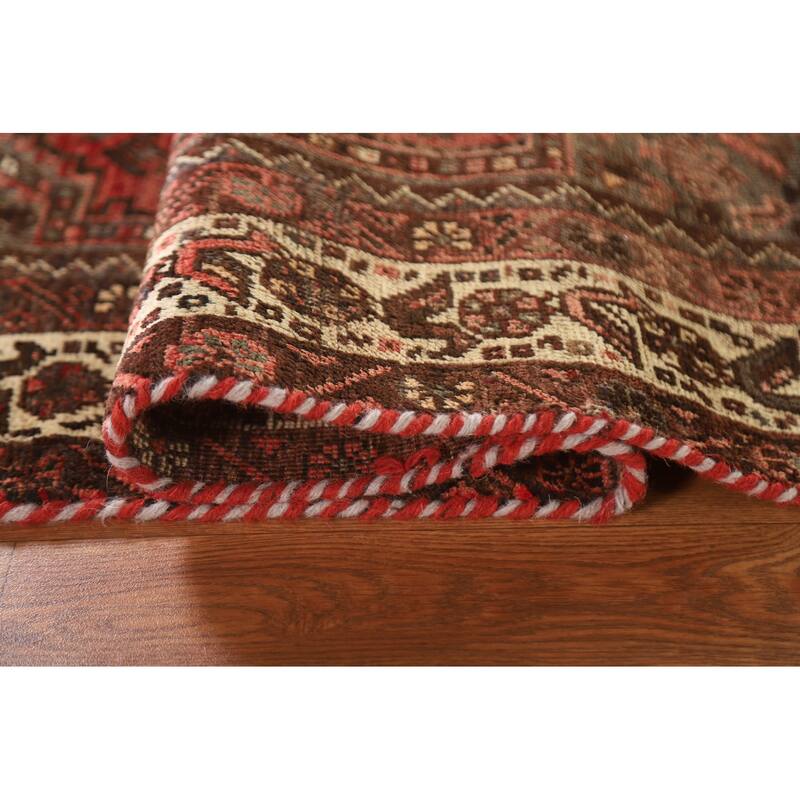 Hand-knotted Qashqai Persian Vintage Area Rug Grey Wool Carpet - 3'9"x 5'6"