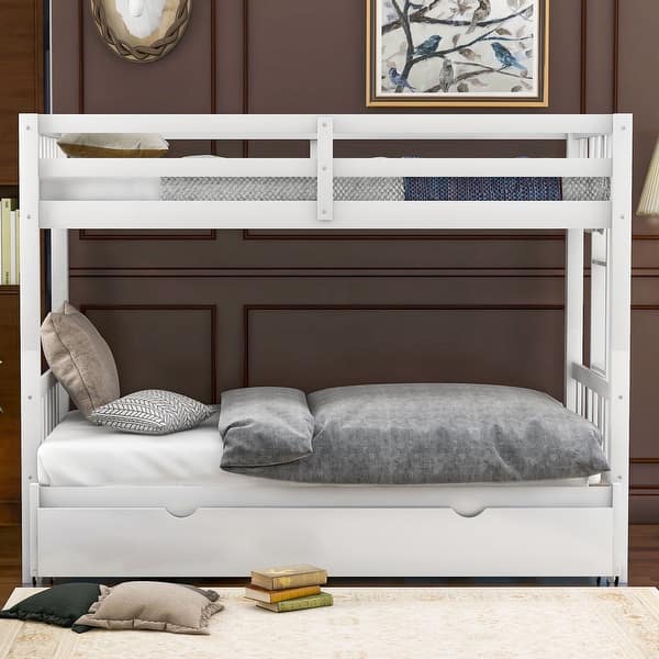 slide 2 of 26, Twin over Pull-out Bunk Bed with Trundle, 4 Beds, Space-Saving, White White