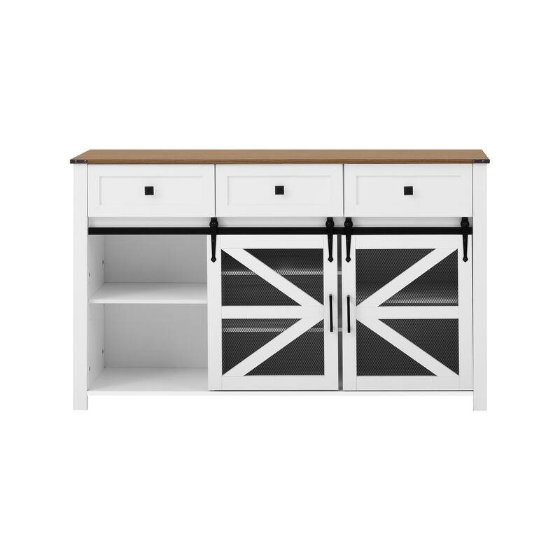 Roomfitters 55" Sideboard Buffet Cabinet with 3 Drawers and Sliding Barn Doors, Farmhouse Storage for Kitchen & Dining