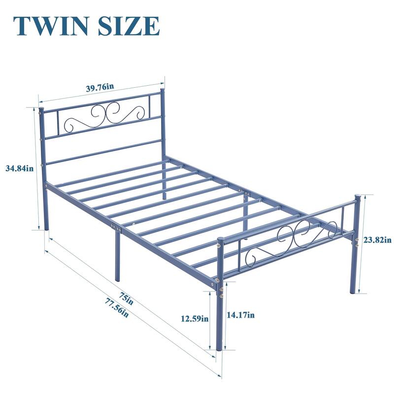 VECELO Kids Bed Frame Set of 2, Metal Bed Frame with Headboard, Twin Size Platform Bed