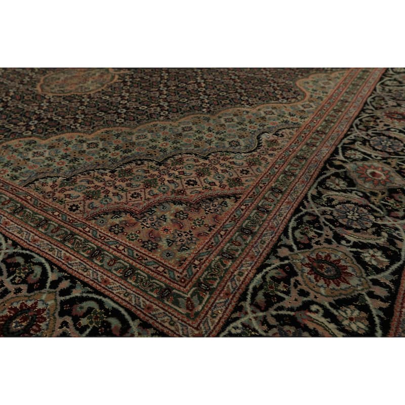 6x9 Hand Knotted Wool & Silk Black 300 KPSI Mahi Taabriz Vintage Rug - 6' x 9'