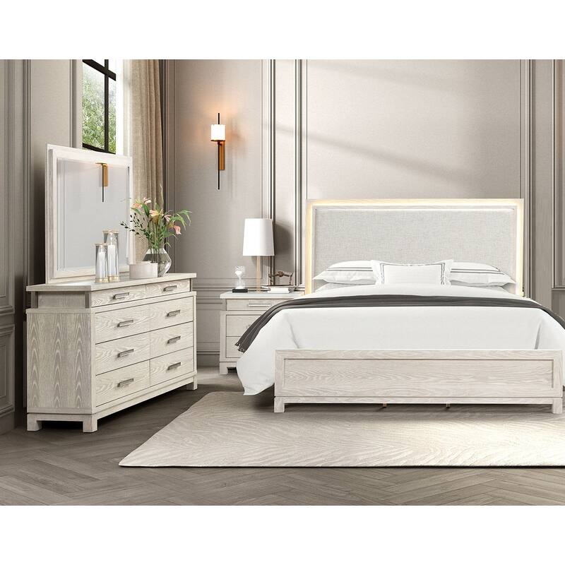 Modern Transitional Weathered Gray Finish 4Pc Bedroom Furniture Set