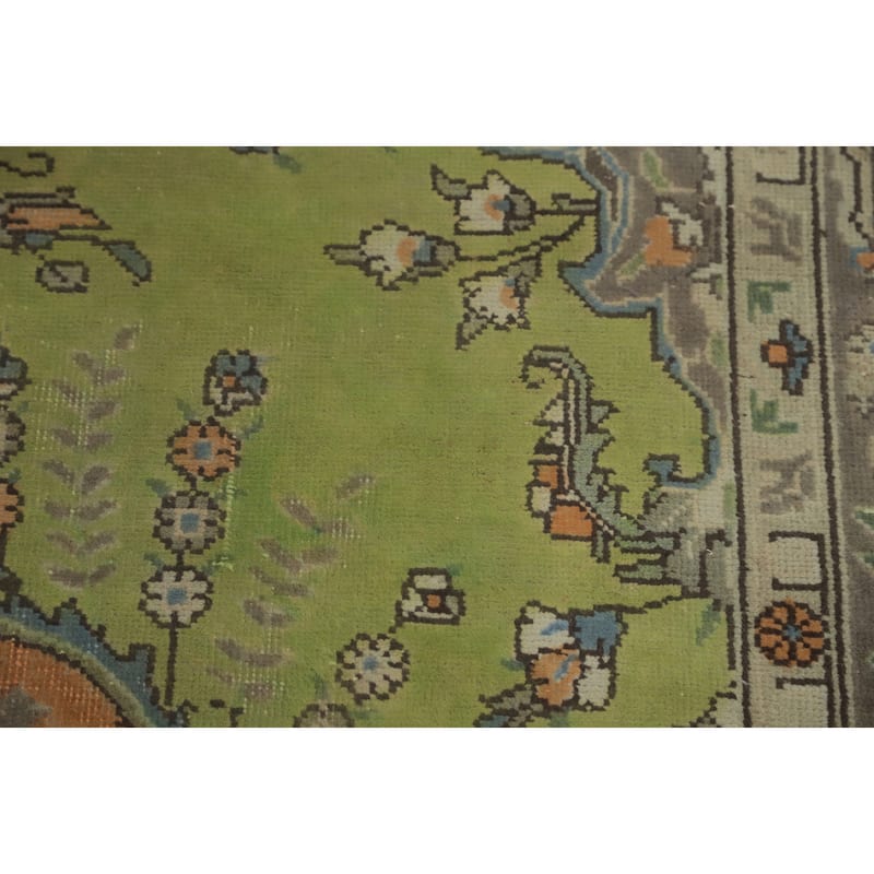 Hand Knotted Oriental 100% Wool Carpet Traditional Floral Green Tabriz Area Rug - 9' 1'' X 6' 1''