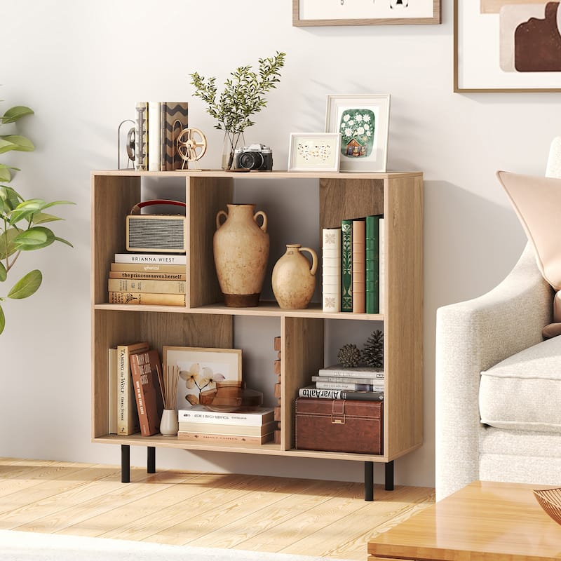 Gymax 2PCS 4 Cubby Open Bookcase 3-Tier Freestanding Bookshelf w/