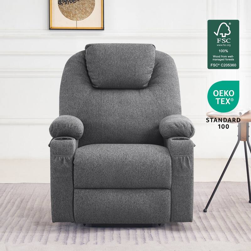 Power Lift Recliner Chair for Elderly, Massage and Heat, Fabric - Grey