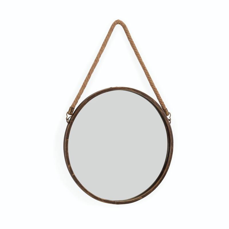 Rustic Style Round Metal Framed Wall Mirror with Rope - 21.25" - Gold