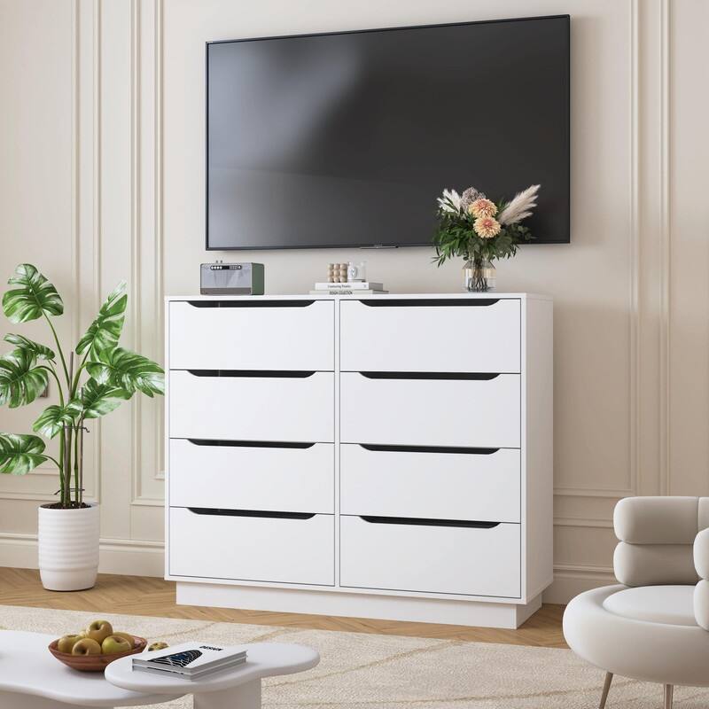 White 8-Drawer Wooden Dresser for Bedroom, 47.2''W Long Chest of Drawers